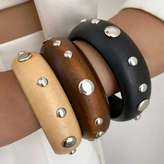 Retro Classic Geometric Round Wooden Bangle for Women New Trend Creative Charm Arm Bracelets Hand Jewelry Accessories