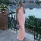 Pink Long Dresses Elegant Wedding Party Outfits Sexy Summer Lace Up One Shoulder Backless Fishtail Maxi Dress