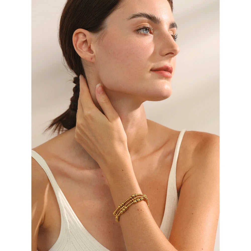 3/4/5/6 MM Stainless Steel Beads Daily Handmade Elastic Bracelet Bangle Waterproof Wrist Wholesale Gold Color Jewelry Men