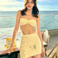Sweet 2Piece Set Women Mesh Patchwork Splits Sleeveless Backless Tops+Folds Skirt Vacation Beach Party Matching Suit