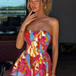 Colorful Print Strapless Dress Women Sexy Off Shoulder Backless Ruched Ruffles Vacation Y2K Sweet Style Mini Bodycon