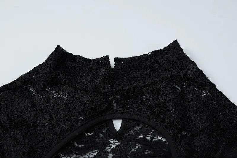 Black Lace Dress Sexy Outfits Women Club Wear Hollow Out Long Sleeve Mini Dresses Fall