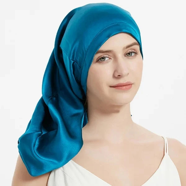 100% Mulberry Silk Bonnet Sleep Hair Cap Long Bonnets with Elastic Tie Band Adjustable Straps for Long Curly Dreadlock Braid