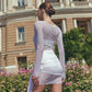 Women Fashion See Through Long Sleeve High Waist Club Party Dress Sexy Mesh Draped Ruched Mini Dress Female Elegant
