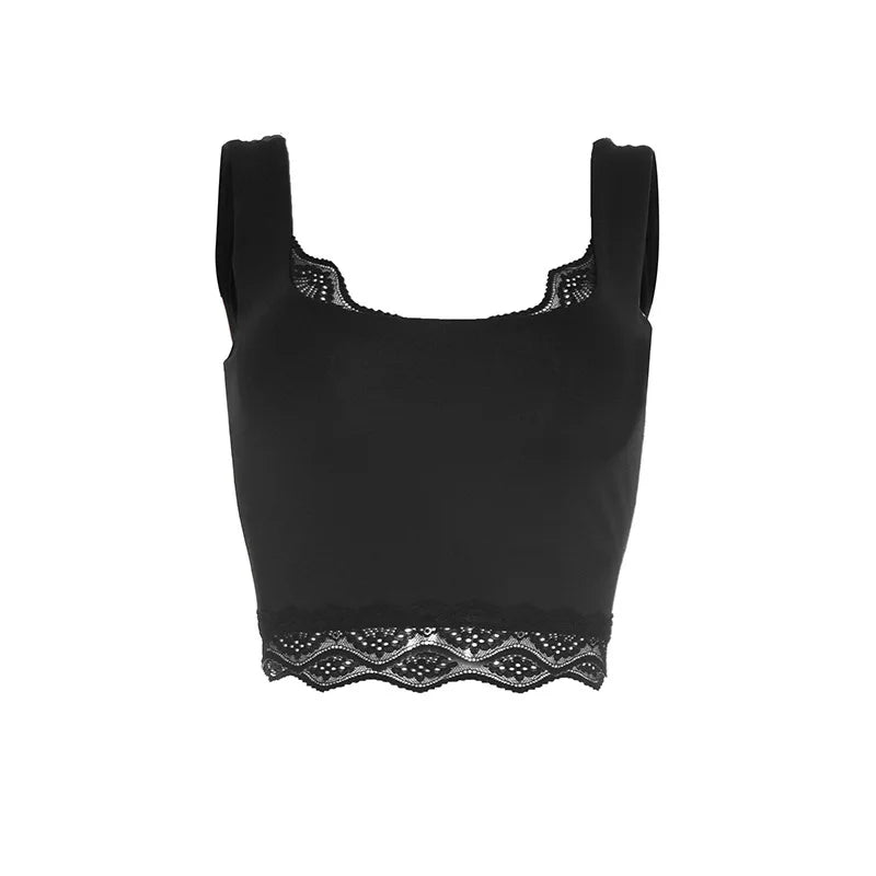Lace Trim Sleeveless Backless Tank Tops White Black Fashion 2026 Summer Crop Tops for Woman Clothes