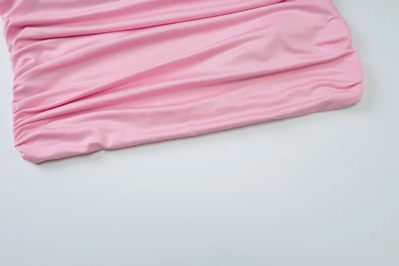Transparent Chiffon Pink Mini Dress Sexy Outfits Women Clothes Hollow Open Back Long Sleeve Dresses Fall