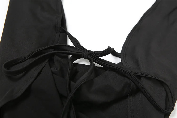 Sexy 2Piece Set Irregular Metal Rings Tube Tops+Bandage Halter Backless Swing Collar Playsuit Midnight Matching Suit