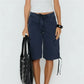 Women's Y2K Low Waist Cargo Bermuda Shorts Drawstring Tie Hem Knee Length Pants with Pockets Casual Loose Fit Streetwear