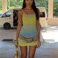 Women's Ombre Knit Mini Dress Summer Fashion Sleeveless Square Neck Bodycon Cami Dress for Party Beach Vacation