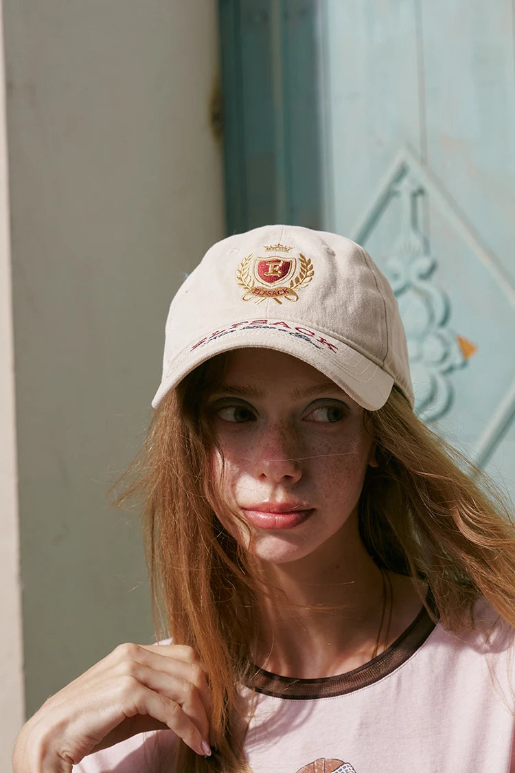 Vintage Crest Crown Embroidery Baseball Cap, Washed Cotton Curved Brim Adjustable Dad Hat for Daily Outdoor
