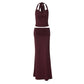2 Piece Sets for Woman Burgundy Halter Top and Long Skirts Matching Sets Sexy Birthday Outfits