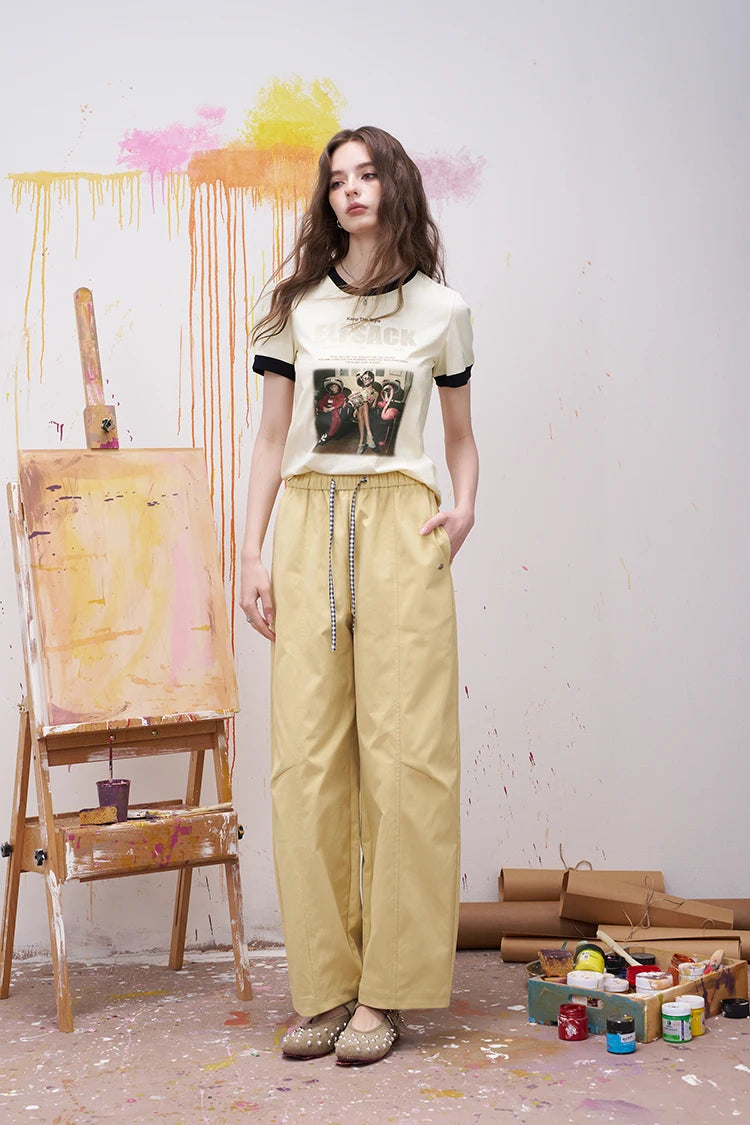 Women's Vintage Ringer T-Shirt with Photo Graphic Print, Retro Contrast Tee for Summer, Chic Aesthetic Short Sleeve Top