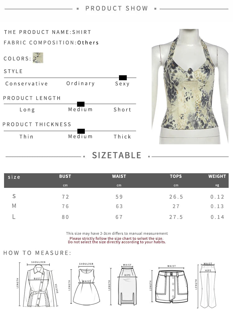 Halter Vest Women Fake Fishbone Decoration Low-Neck Backless Leopard Print Slim Sexy Midnight Summer Wild Streetwear