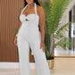 Women Fashion Straight Jumpsuit Summer Trend Twist Bandage Halter Ruched Hollow Backless Sleeveless Classic Outfits