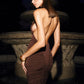Turtleneck Backless Ruched Sexy Maxi Dress Women Brown Off-shoulder Backless Bodycon Club Party Long Dresses Female
