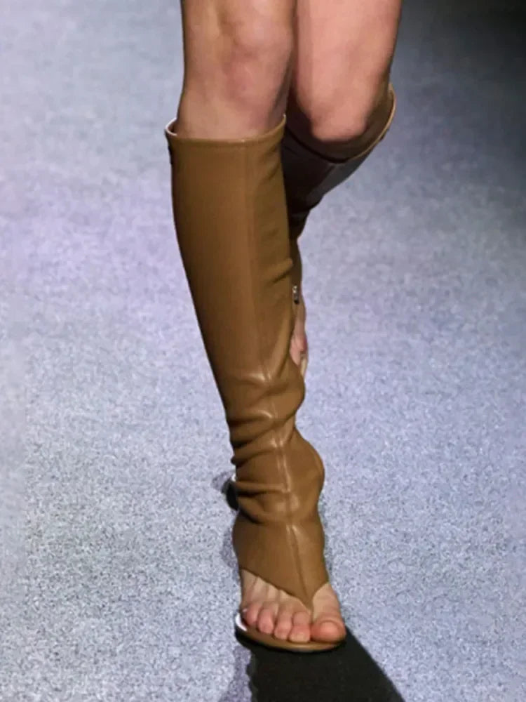New European and American Fish Mouth Clip Toe Mid Boot, Fashionable Thin High Heel Side Zipper Women's High Tube Cool Boot