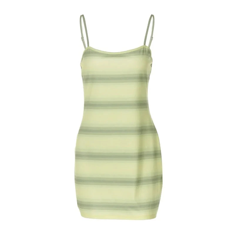 Striped Yellow Sexy Dresses for Summer 2025 Spaghetti Strap Backless Mini Dress Resort Wear