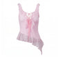 Women's Lace Cami Top Asymmetric Ruffle Hem Front Tie Sexy Slim Fit Lace Keyhole Cutout Camisole Party Club Tops