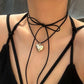 Elegant Goth Love Heart Pendant Necklace for Women Collares Wed Bridal Knotted Bowknot Adjustable Chain Y2K Jewelry New