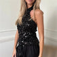 Luxury Shiny Sequins Halter Neck Backless Cami Ladies Fitted Sleeveless Formal Dinner Birthday Party Cropped Tank Tops