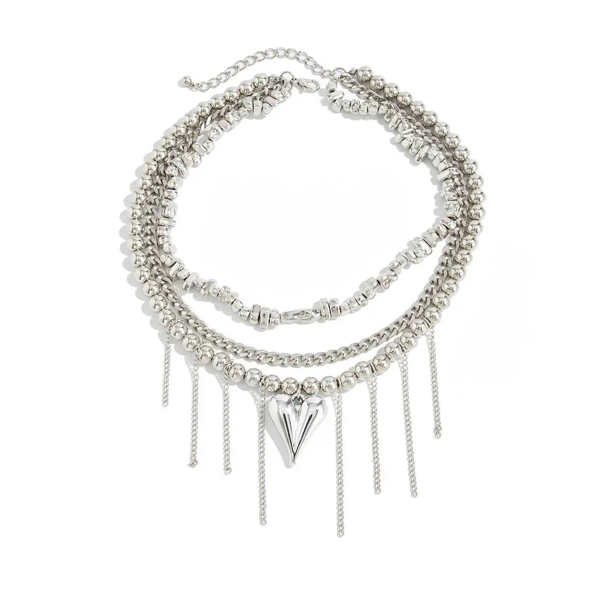 Trendy Exquisite Love Heart Pendant Choker Necklace for Women Boho Silver Color Tassel Metal Chain Wedding Neck Jewelry