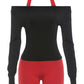 Color-Blocking Match 2 Piece Set Woman Slash Neck Full Sleeve T-Shirts+Halter Backless Skinny Peach Hip Rompers Suits