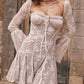 Elegant Print Mini Dress For Women Autumn Winter New Square Collar Long Sleeve Backless Loose Club Party Sexy Dress