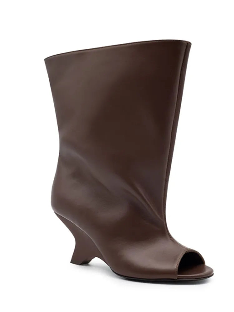 Women's Fish Mouth Thick High Heels Knee Length Cool Boots Slant Heel Fashion Show Large Size Spring/Summer Women's Boots
