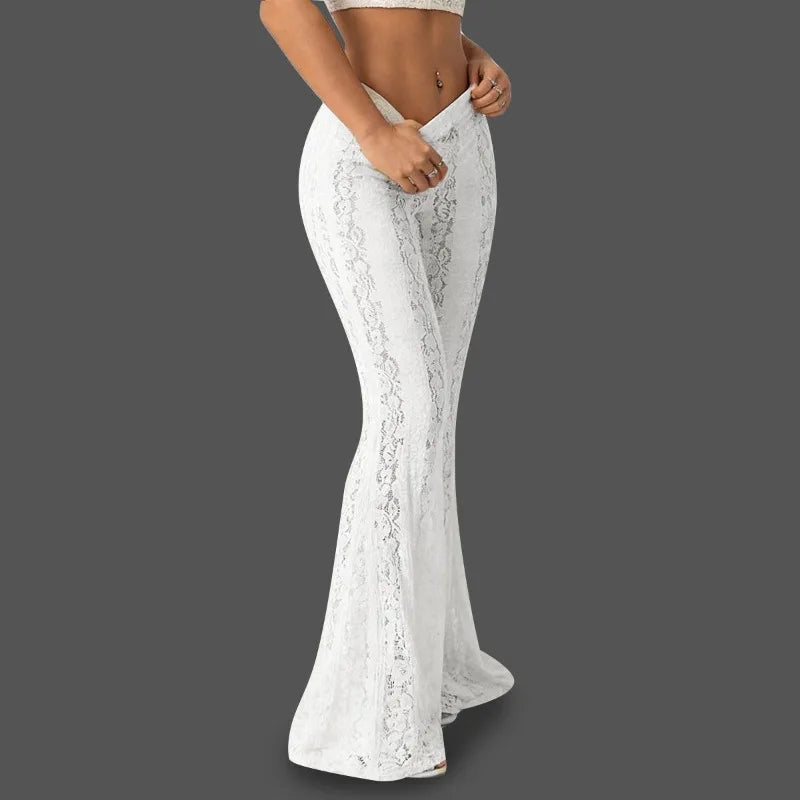 Low-rise Lace Flare Trousers See Through Bell Bottom Pants Woman Clothing Fall 2026