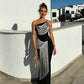 One Shoulder Backless Fringed Long Dresses Black Gowns Elegant Sexy Woman Birthday Dresses