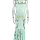 Floral Print Sling Dress+Mesh Scarf Women Sexy Hollow Sleeveless Wrap Buttocks Ruffle Hem Ruched Elegant Long Bodycon