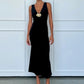Elegant Deep V Neck Front Gold Clasp Sexy Maxi Dress For Women Black Gown Sleeveless Slim Fit Long Tank Dress Elegant