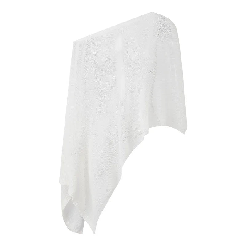 Fashion Women's Sheer Ponchos Off Shoulder Solid Color Asymmetrical Shaw Wrap T-Shirts Oversized Knit Tops