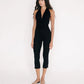 Women's Y2K Sexy Halter Neck Backless Deep V Neck Ruched Bodycon Capri Length Jumpsuit Solid Color Slim Fit Streetwear
