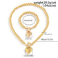 2Pcs Creative Punk Big Love Heart OT Buckle Pendant Choker Necklace Women Vintage CCB Beads Chain Bracelets Grunge Jewelry Set
