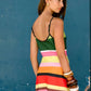 Sexy Summer Beach Mini Dress Colorful Striped Print V Neck Backless Sundresses Woman Vacation Outfits