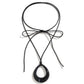 Vintage Hollow Out Big Water Drop Pendant Necklace For Women Personality Black Leather Wax Thread Rope Choker Jewelry