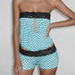 Polka Dot Print 2-Piece Set Women Patchwork Lace Hollow Tank Top+Simple Classic Short Elasticity Sexy Hottie Suit