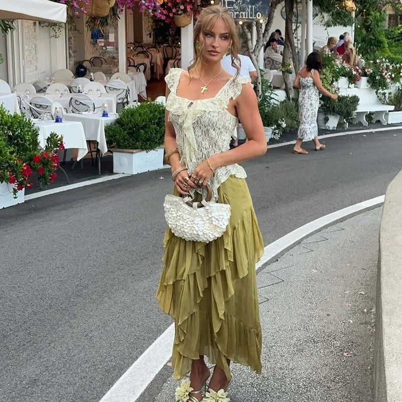 See Through Lace T Shirts Woman Sexy Irregular Ruffled Off The Shoulder Tops