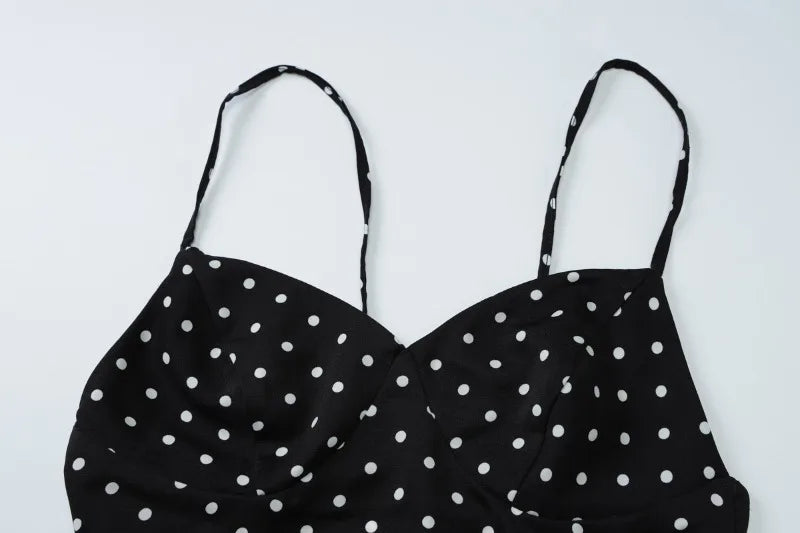 Polka Dot Print Sexy Deep V Neck Backless Maxi Dresses French Style Elegant Summer Dress Woman Clothing