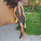 Deep V Halter Backless Split Long Dresses Sexy Outfits Woman Clothing Club Wear Party Dress