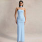 Elegant Party Evening Dresses Wedding Guest Black Strapless Maxi Dress with Draped Detailing and Scarf
