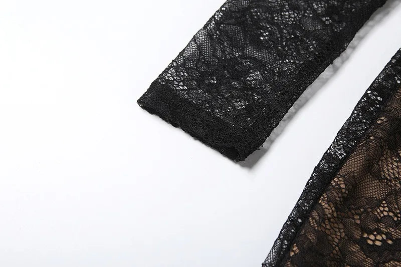 Sexy Black Lace Maxi Dresses Elegant Woman for Party Dress Suits Long Sleeve Cardigan 2 Piece Set