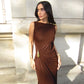 Hardwear Detail Ruched Sleeveless Long Dresses Womens Fashion Elegant Party Maxi Dress Wedding Guest