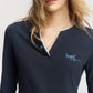 Women's Henley Ringer T-Shirt with Contrast Trim, Long Sleeve Casual Slim Top for Everyday Wear