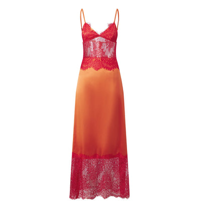 Y2K Sexy Womens Lace Satin Maxi Dress Deep V Backless Slip Dress Coquette Aesthetic Clubwear Party Night Out Formal Gown