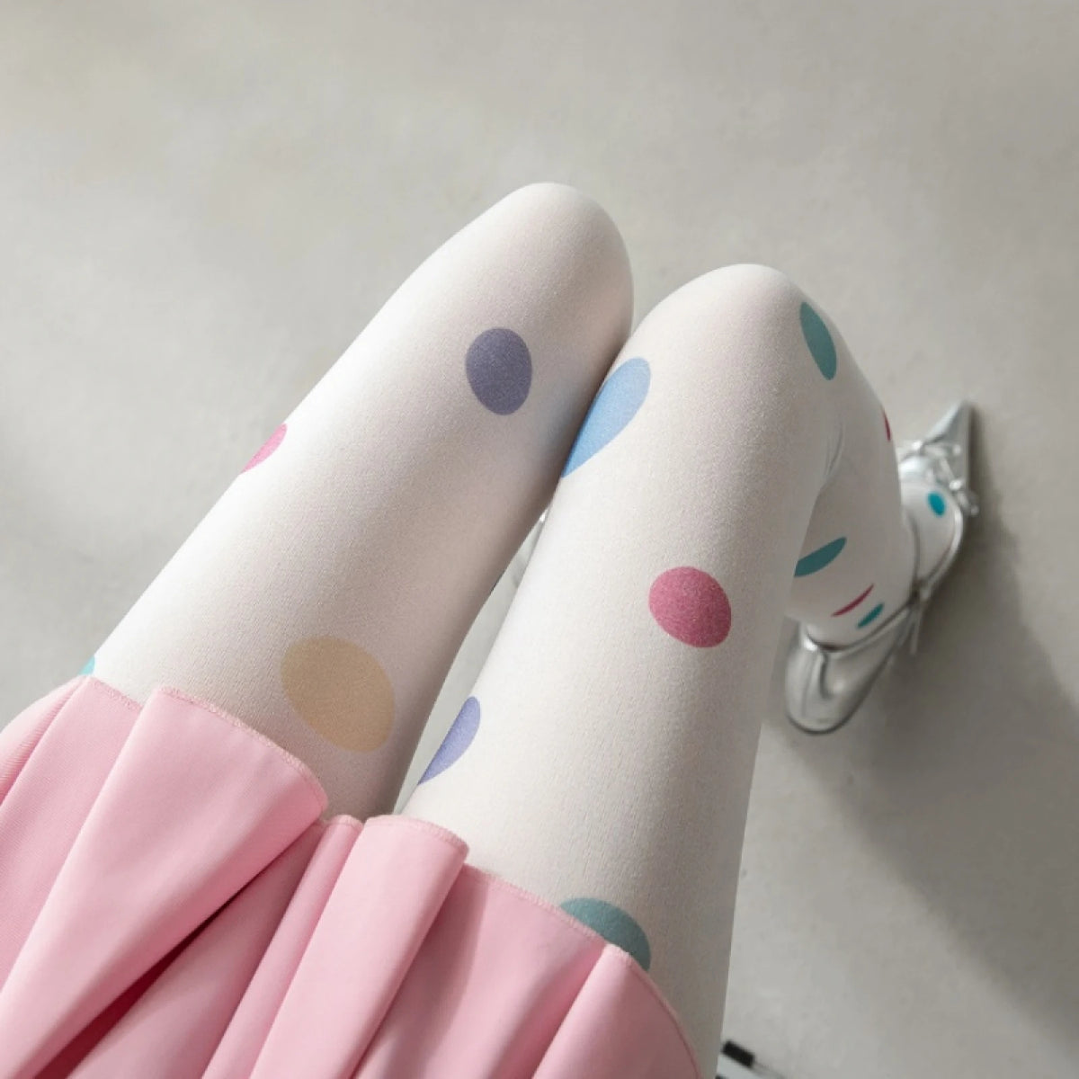 Vintage Big Polka Dot Women Pantyhose Solid White Base Printed Tights Cute Fashion Hosiery For Daily Party Lolita Outfit