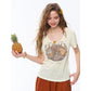 Women's Slim Short Sleeve Tee with Vintage Oval Fruit Letter Print, V Neck Casual Retro T-shirt for Summer Daily