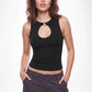Women Solid Ribbed Sleeveless Tank Top O Neck Metal Ring Cutout Slim Cropped Vest Y2K Streetwear Daily Party Cami