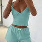 Sporty Streetwear Women Trend Simple 2-Piece Set Trend Fashion Bow Appliques Low Chest Camisole+Shorts Hottie Suits